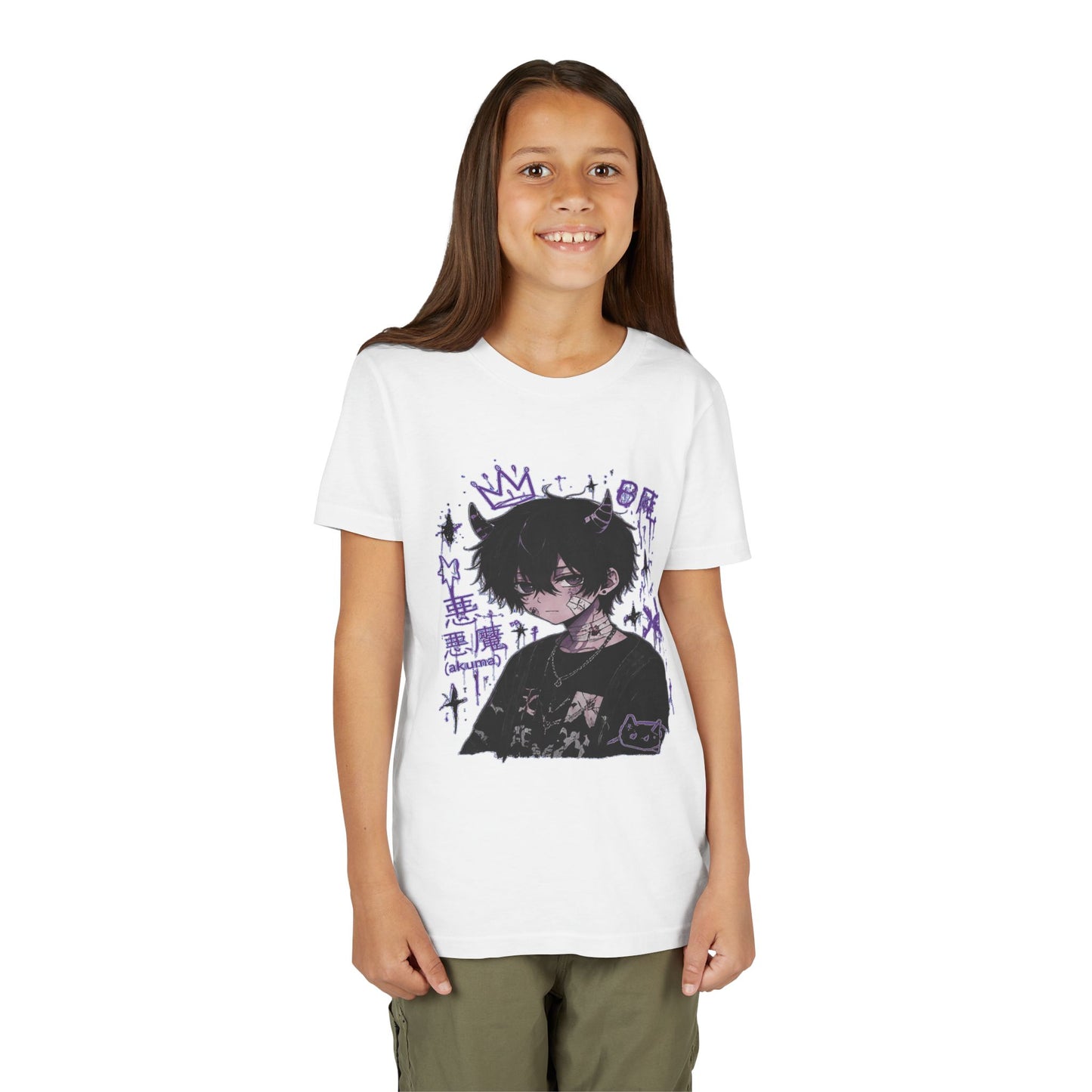 Youth Graphic Tee — Edgy Anime Boy Design with Purple Crown & Japanese Text