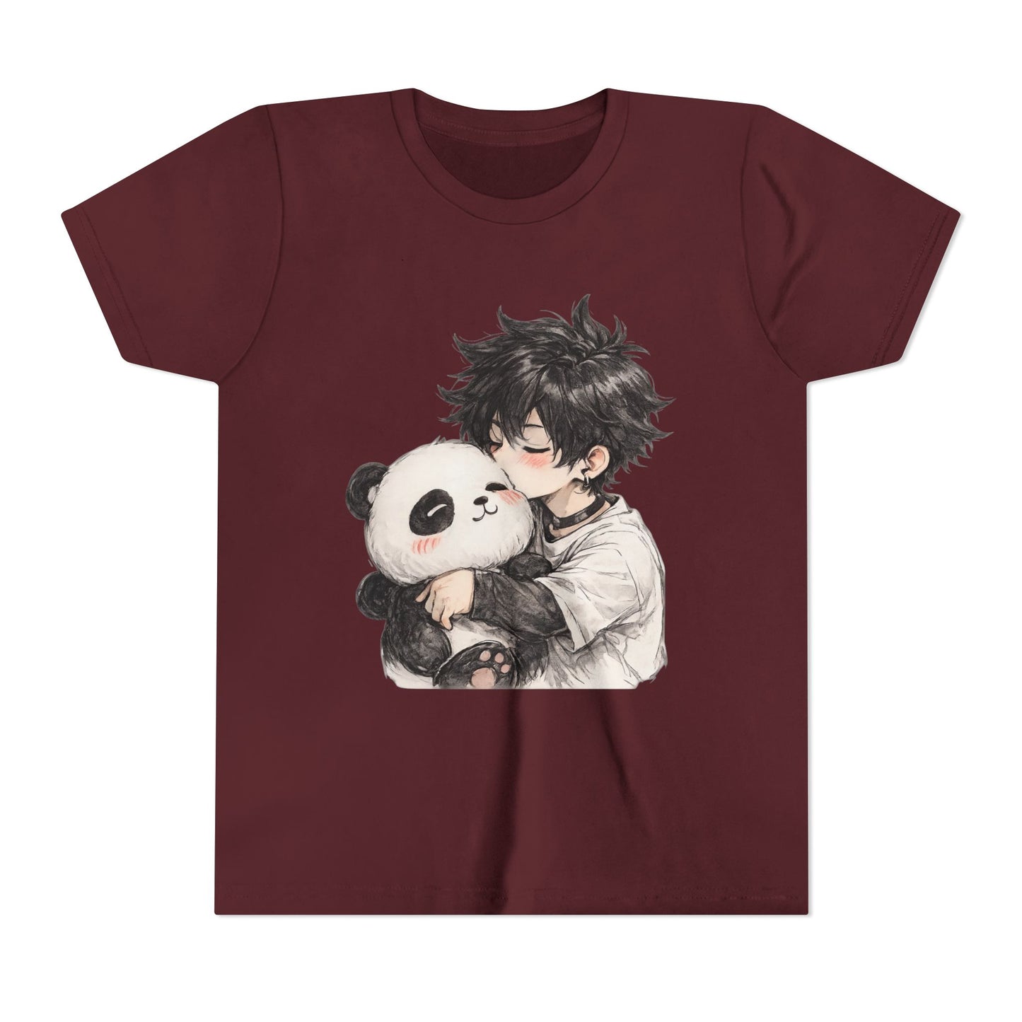 Youth Tee — Cute Anime Boy Hugging Panda Graphic