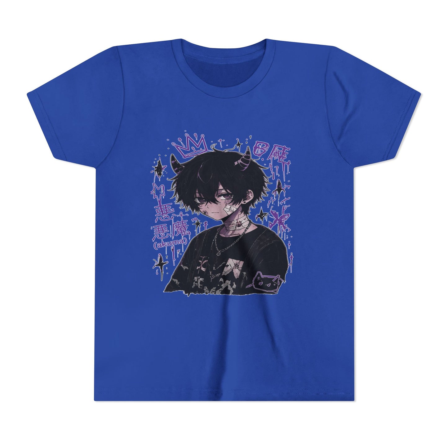Youth Graphic Tee — Edgy Anime Boy Design with Purple Crown & Japanese Text