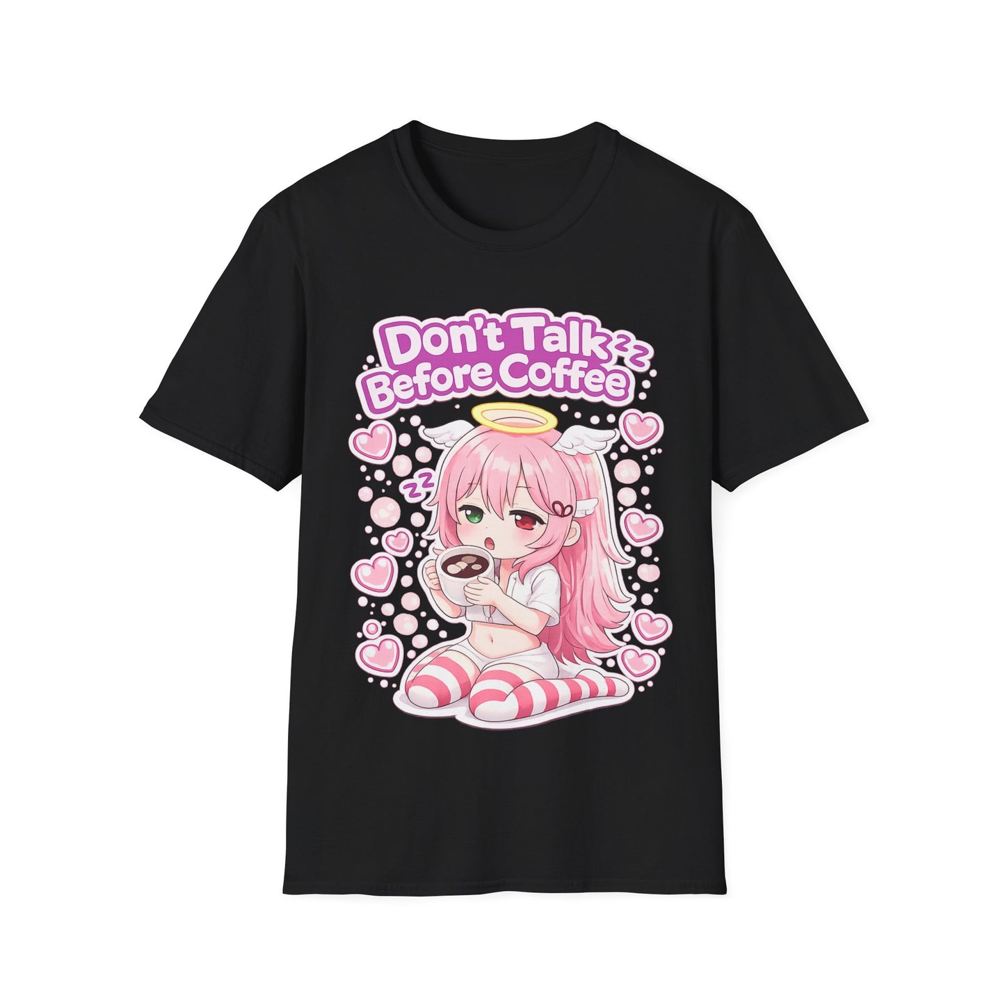 Don't Talk Before Coffee T-Shirt — Cute Pink Anime Girl Coffee Tee