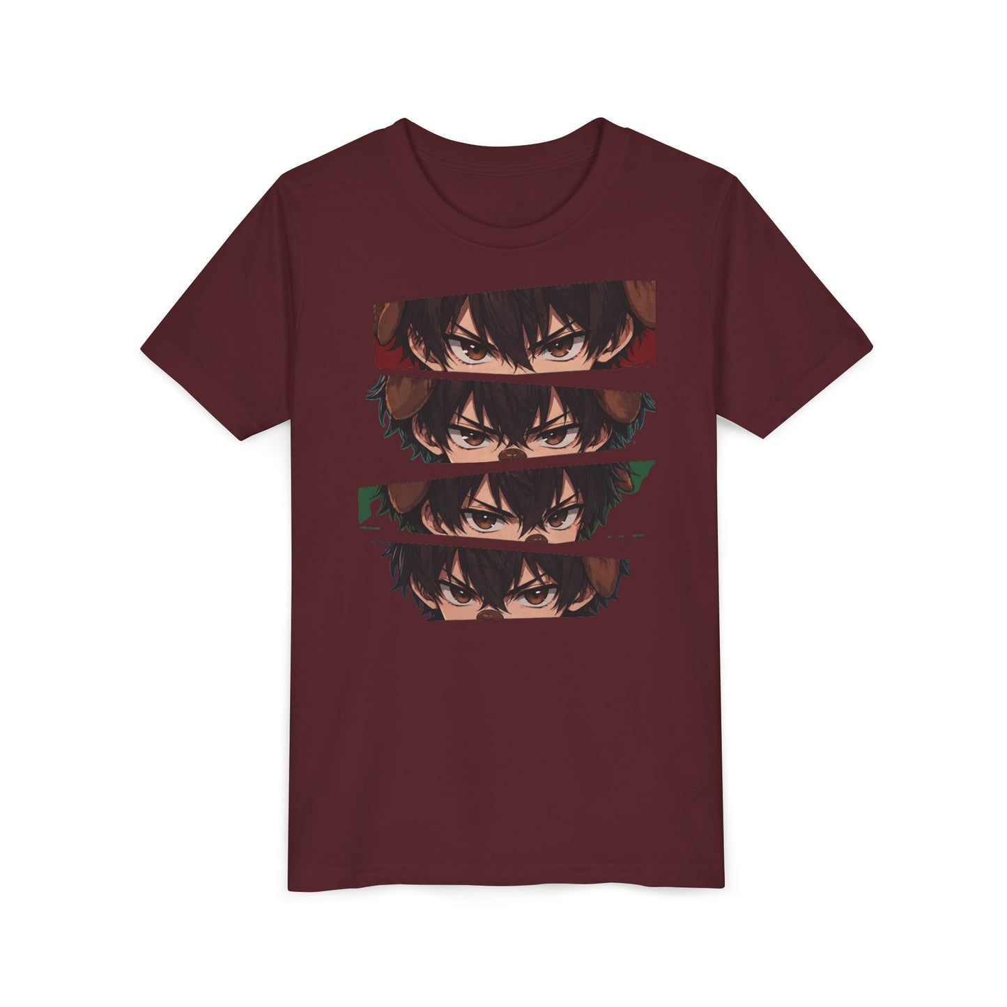 Anime Eyes Youth Tee — Layered Intense Gaze Graphic Shirt