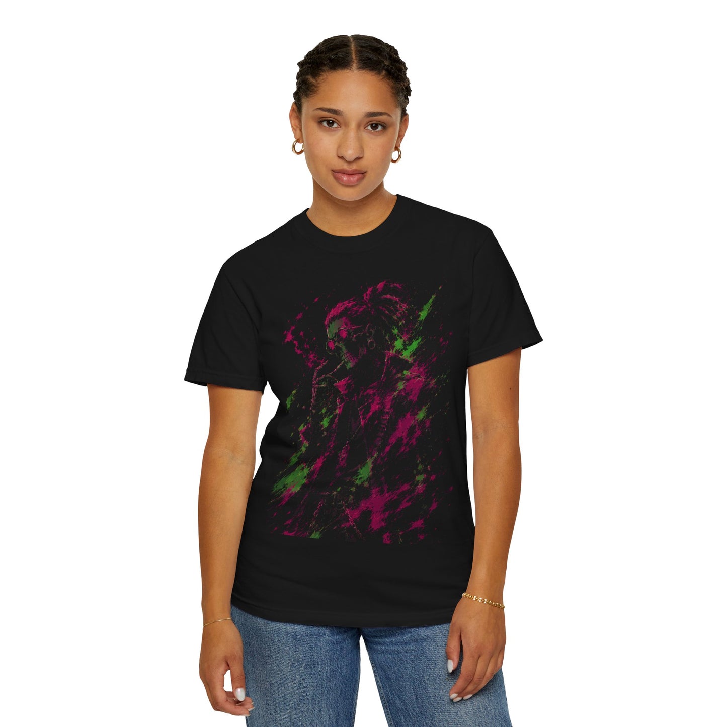 Neon Reaper Oversized Tee – Cyberpunk Streetwear Skeleton Design