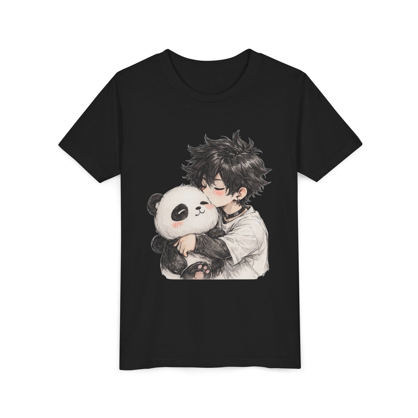 Youth Tee — Cute Anime Boy Hugging Panda Graphic