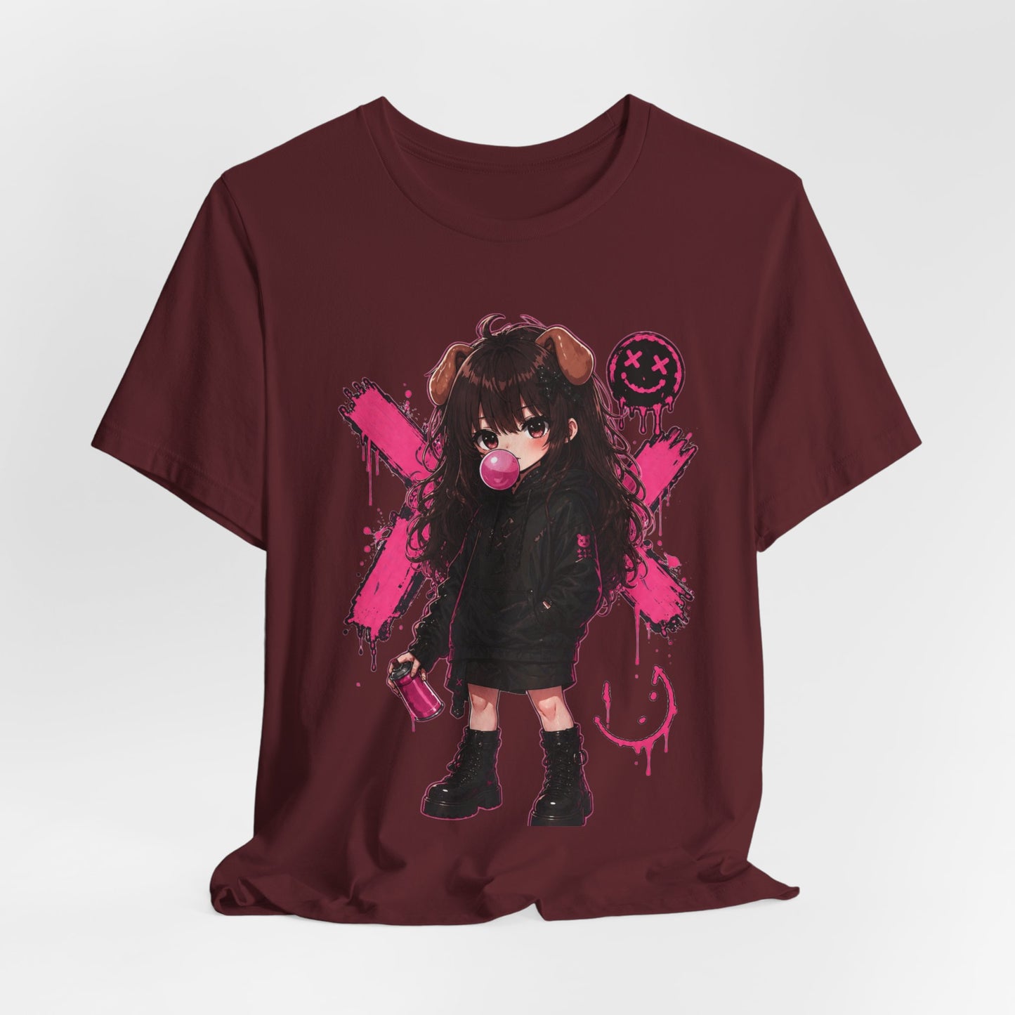 Cute Gothic Bunny Anime T-Shirt – Pastel Streetwear Graphic Tee