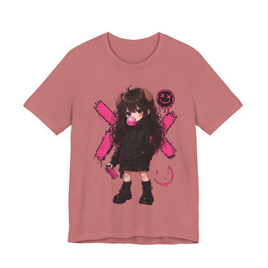 Cute Gothic Bunny Anime T-Shirt – Pastel Streetwear Graphic Tee