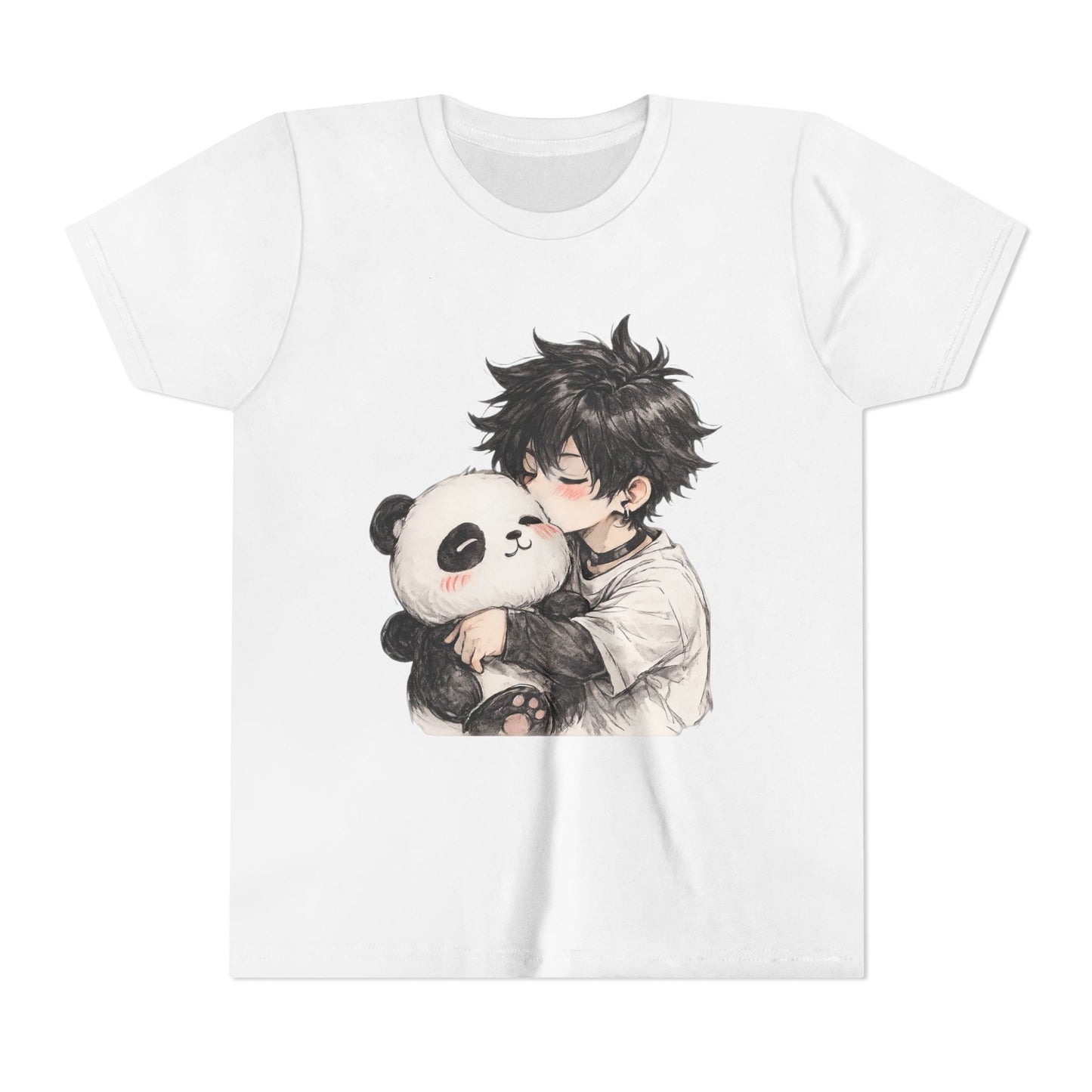 Youth Tee — Cute Anime Boy Hugging Panda Graphic