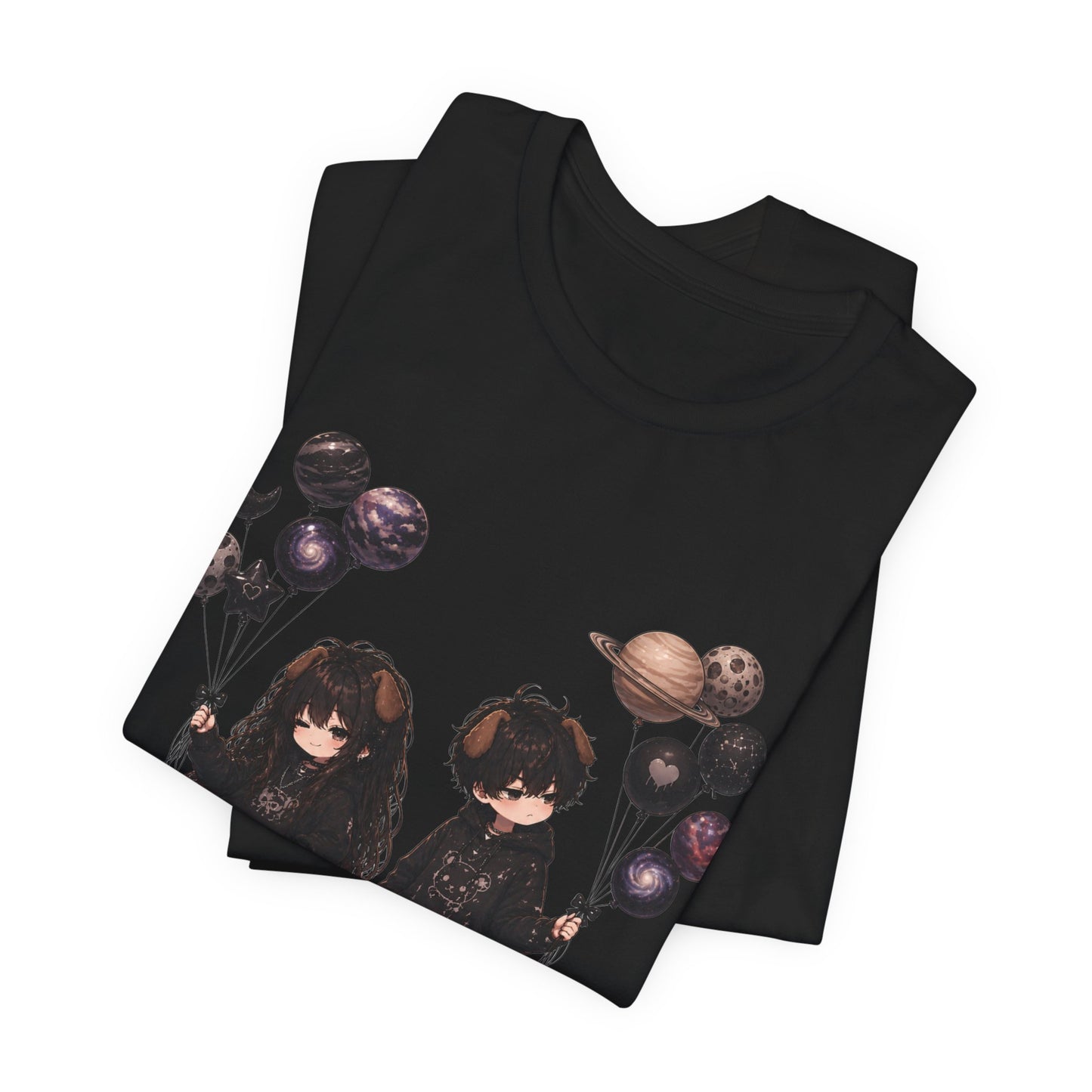 Gothic Kids with Planet Balloons T-Shirt
