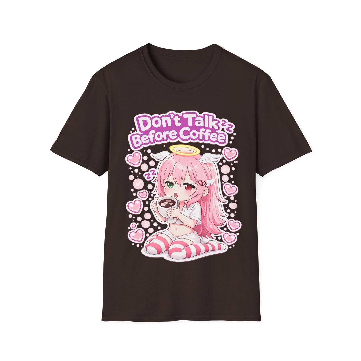 Don't Talk Before Coffee T-Shirt — Cute Pink Anime Girl Coffee Tee