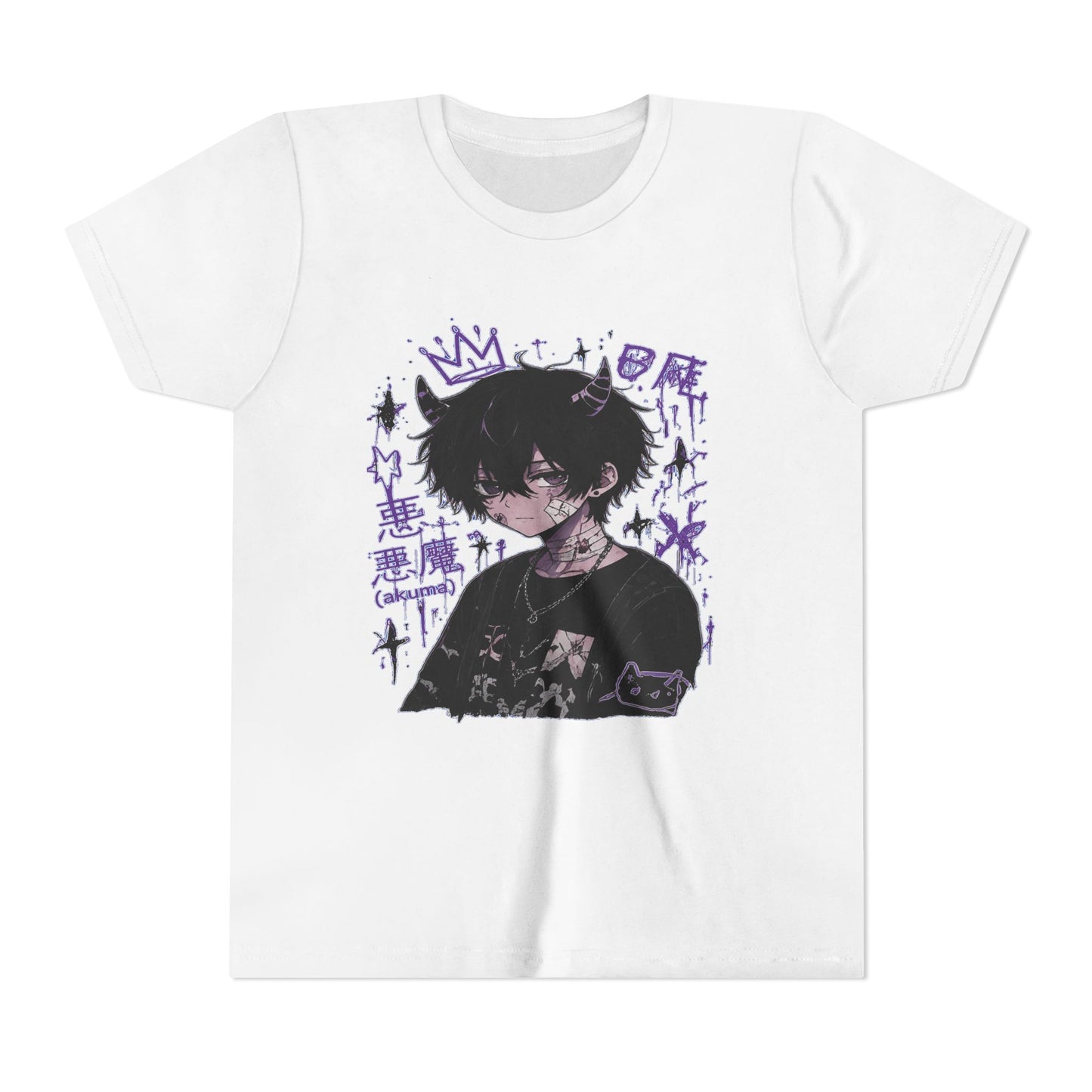 Youth Graphic Tee — Edgy Anime Boy Design with Purple Crown & Japanese Text