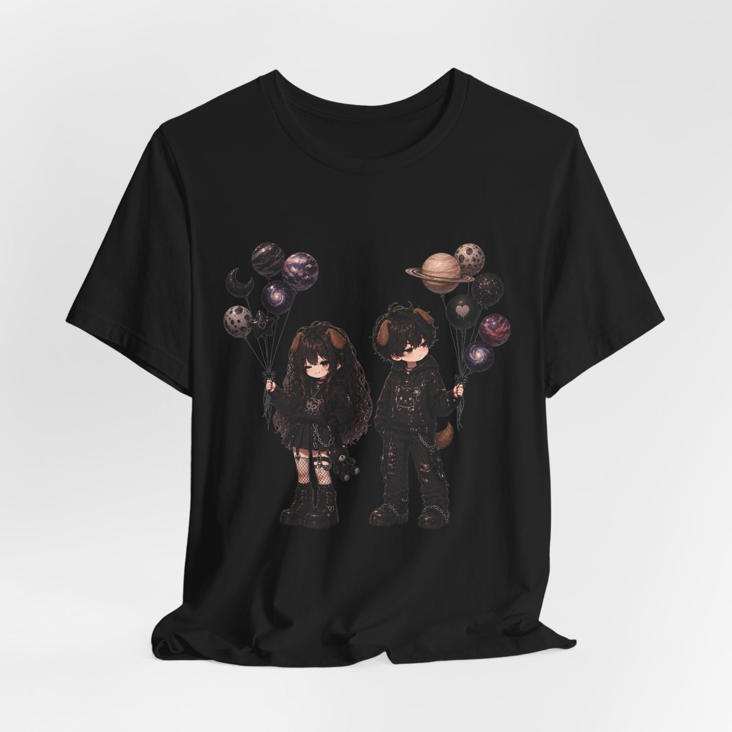 Gothic Kids with Planet Balloons T-Shirt