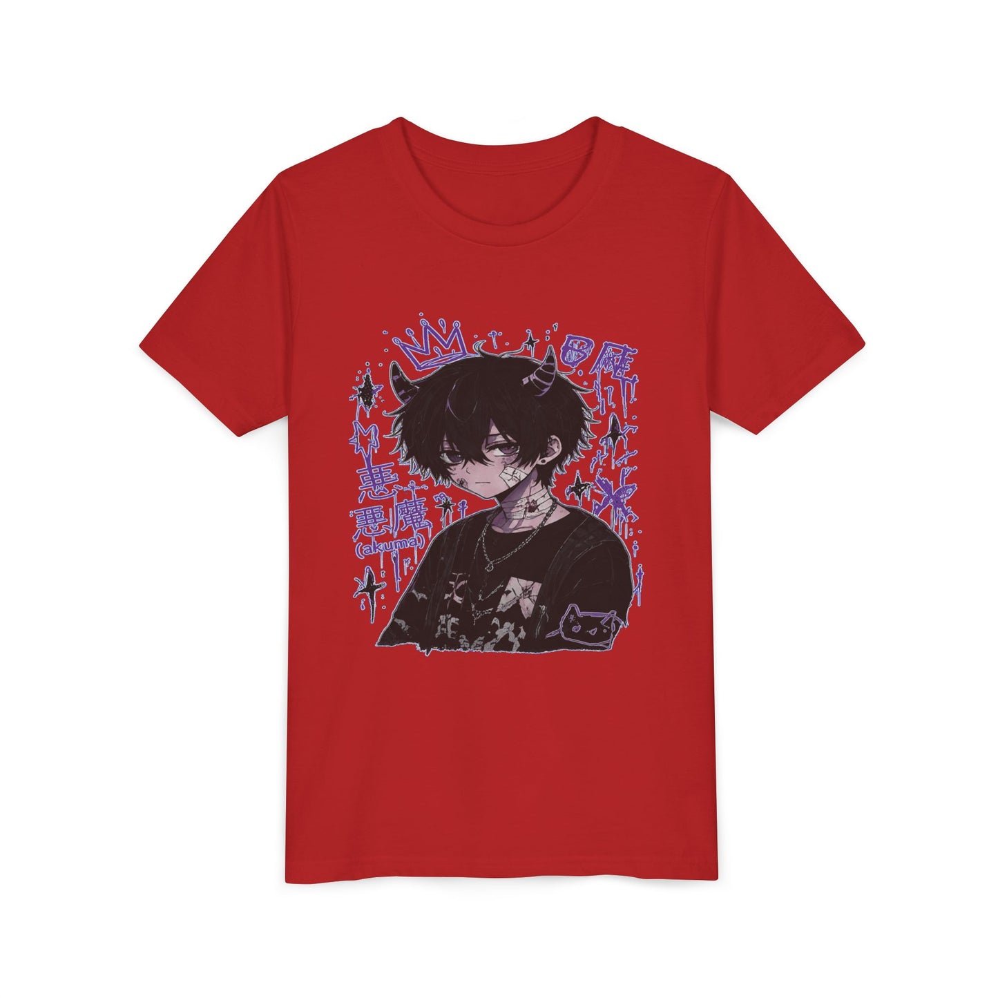 Youth Graphic Tee — Edgy Anime Boy Design with Purple Crown & Japanese Text