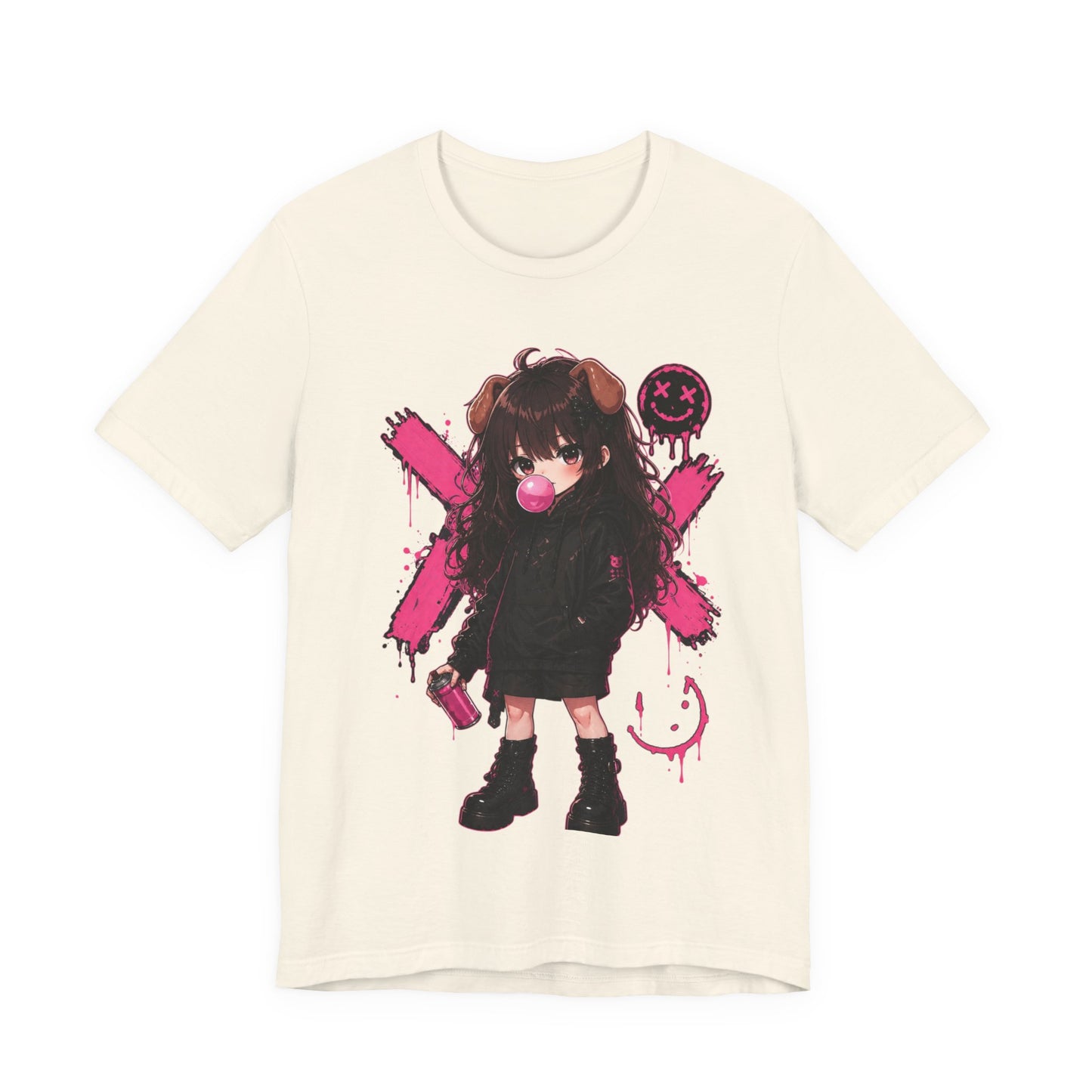 Cute Gothic Bunny Anime T-Shirt – Pastel Streetwear Graphic Tee