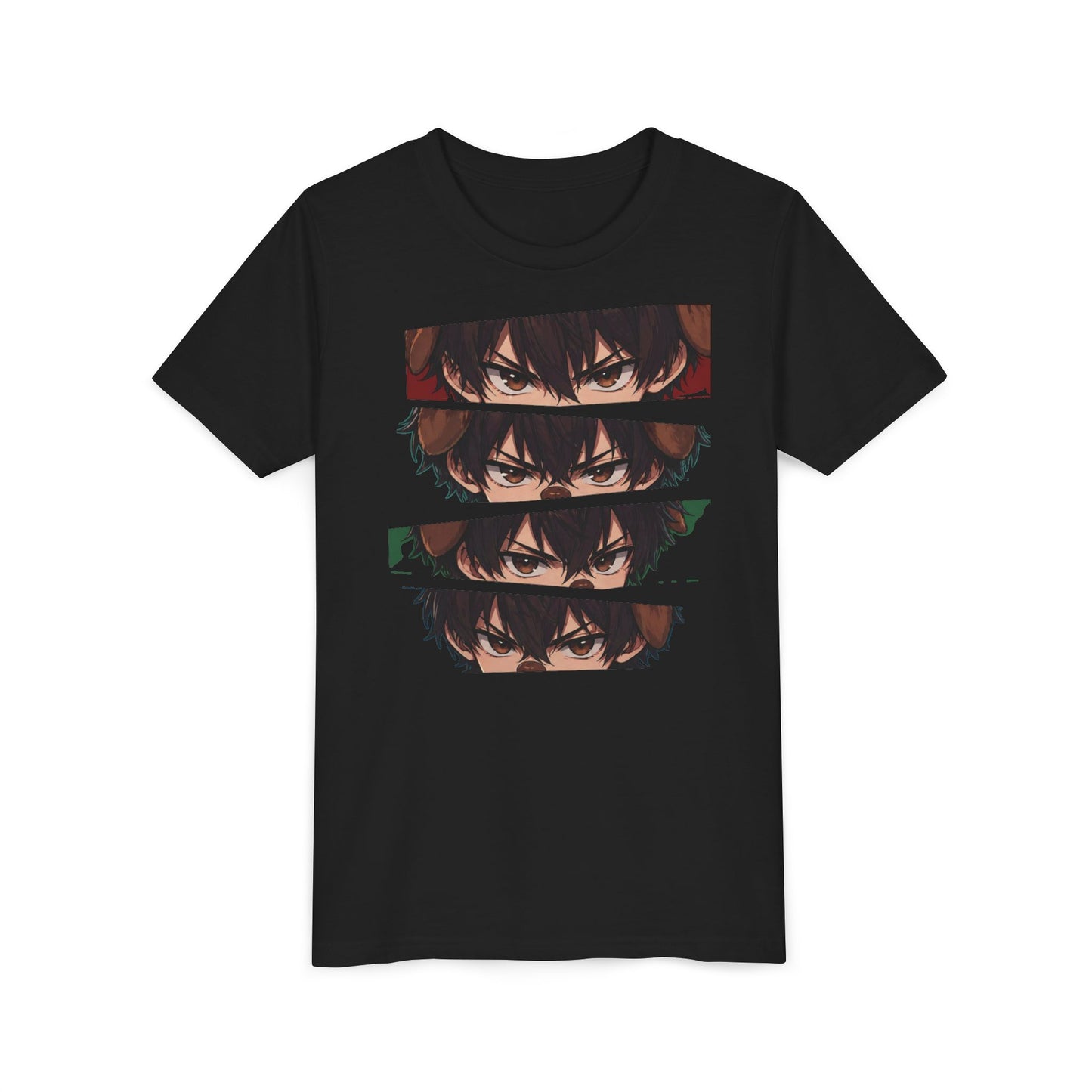 Anime Eyes Youth Tee — Layered Intense Gaze Graphic Shirt