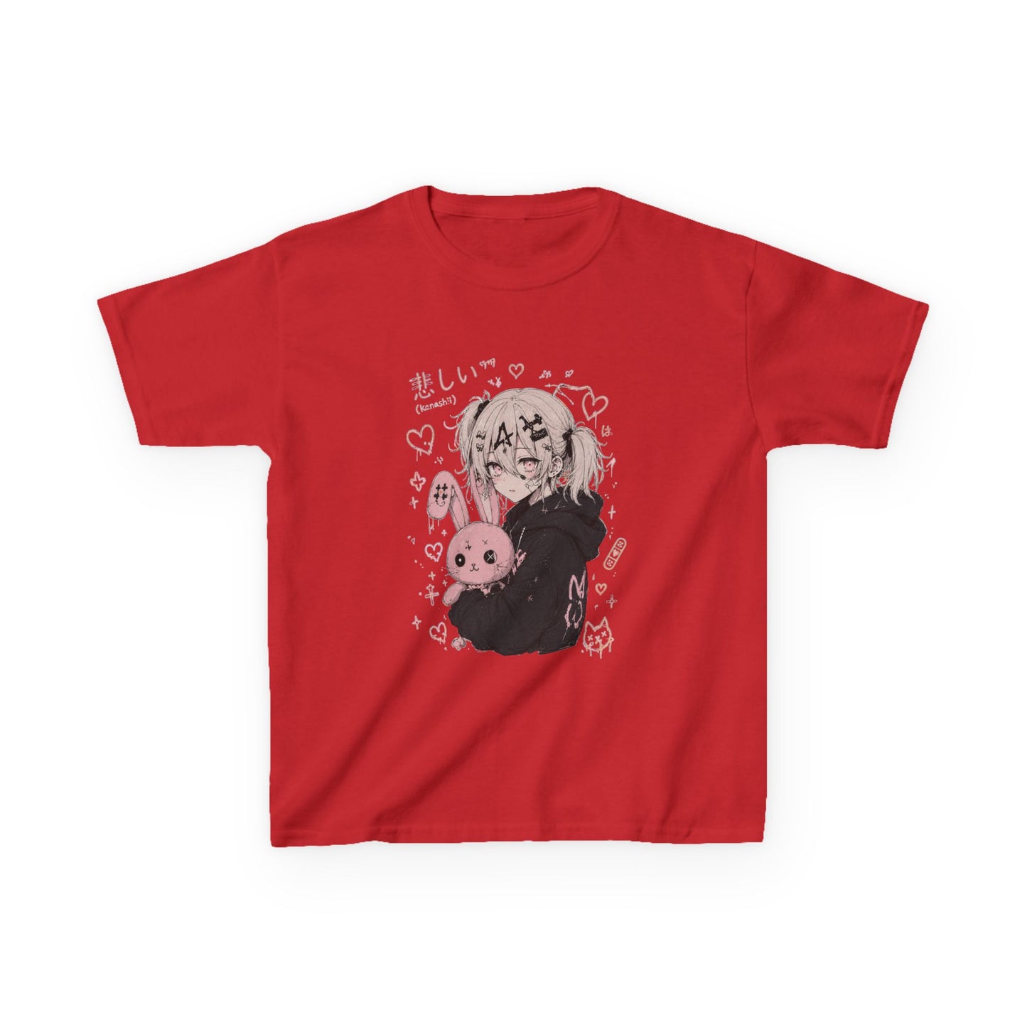 Kids Anime Bunny Graphic Tee — Kawaii Sad Girl Design