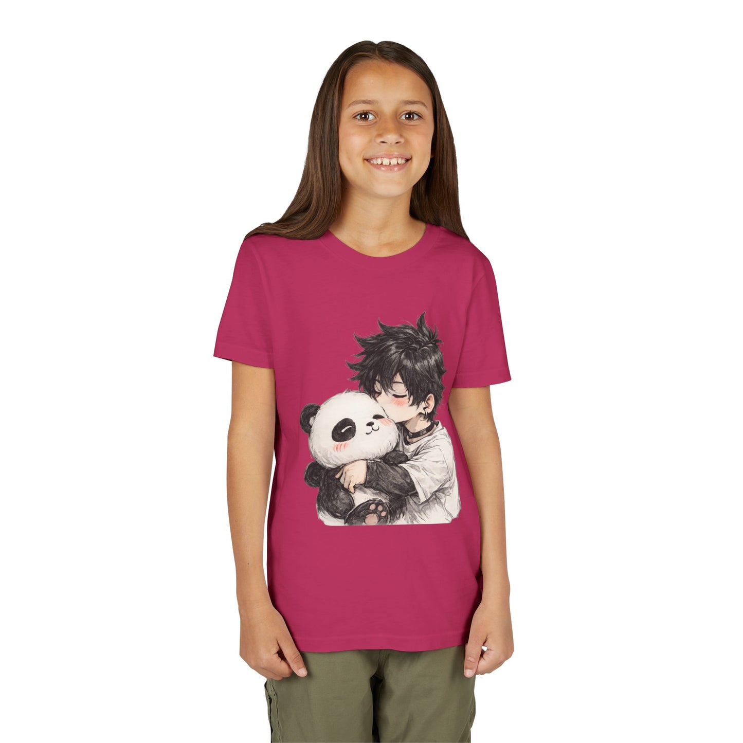 Youth Tee — Cute Anime Boy Hugging Panda Graphic