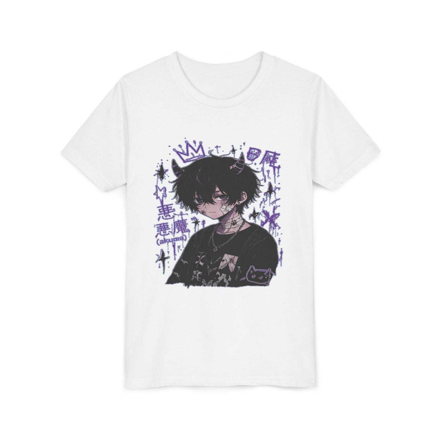 Youth Graphic Tee — Edgy Anime Boy Design with Purple Crown & Japanese Text