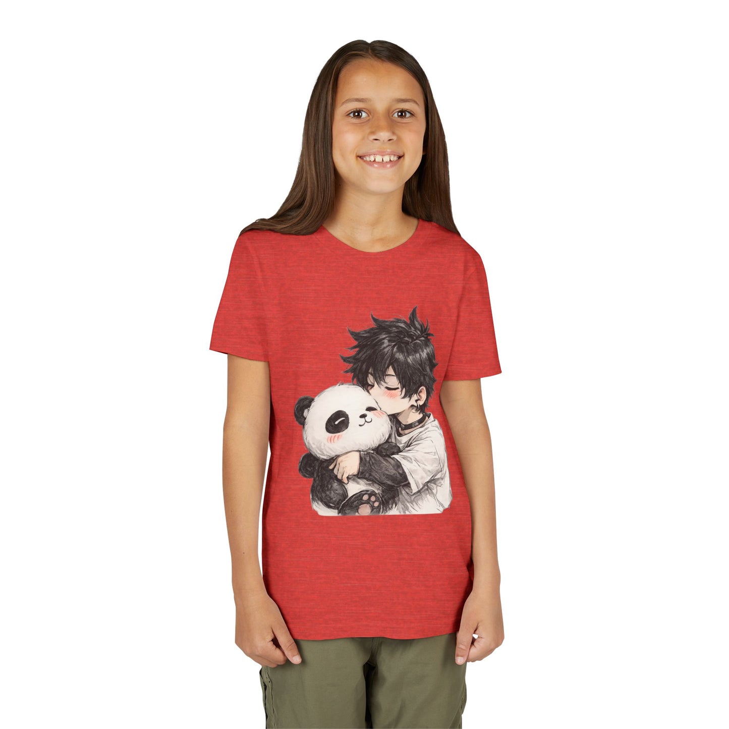 Youth Tee — Cute Anime Boy Hugging Panda Graphic
