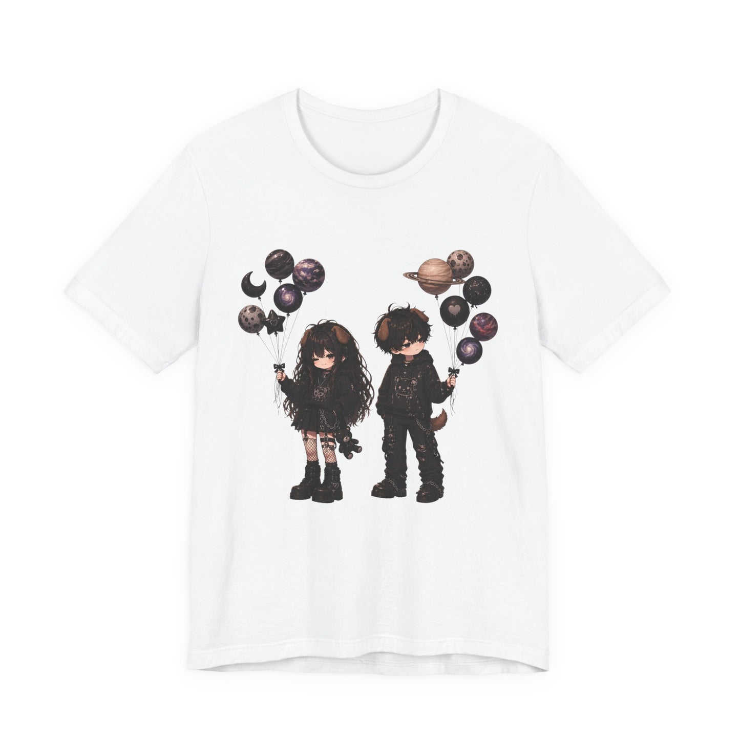 Gothic Kids with Planet Balloons T-Shirt