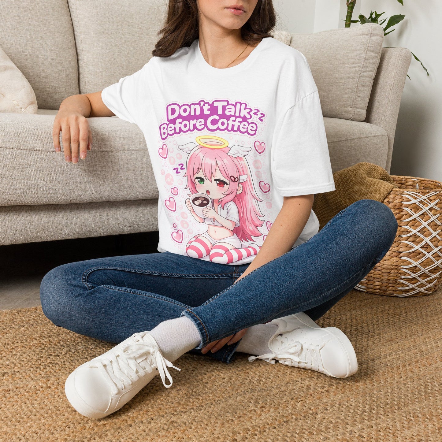 Don't Talk Before Coffee T-Shirt — Cute Pink Anime Girl Coffee Tee