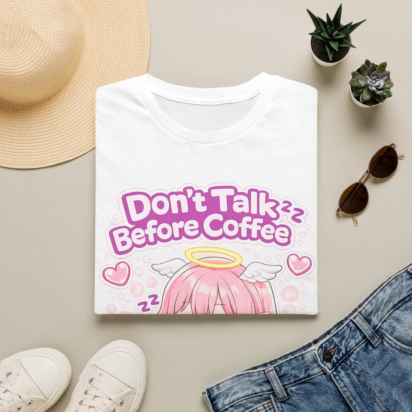 Don't Talk Before Coffee T-Shirt — Cute Pink Anime Girl Coffee Tee