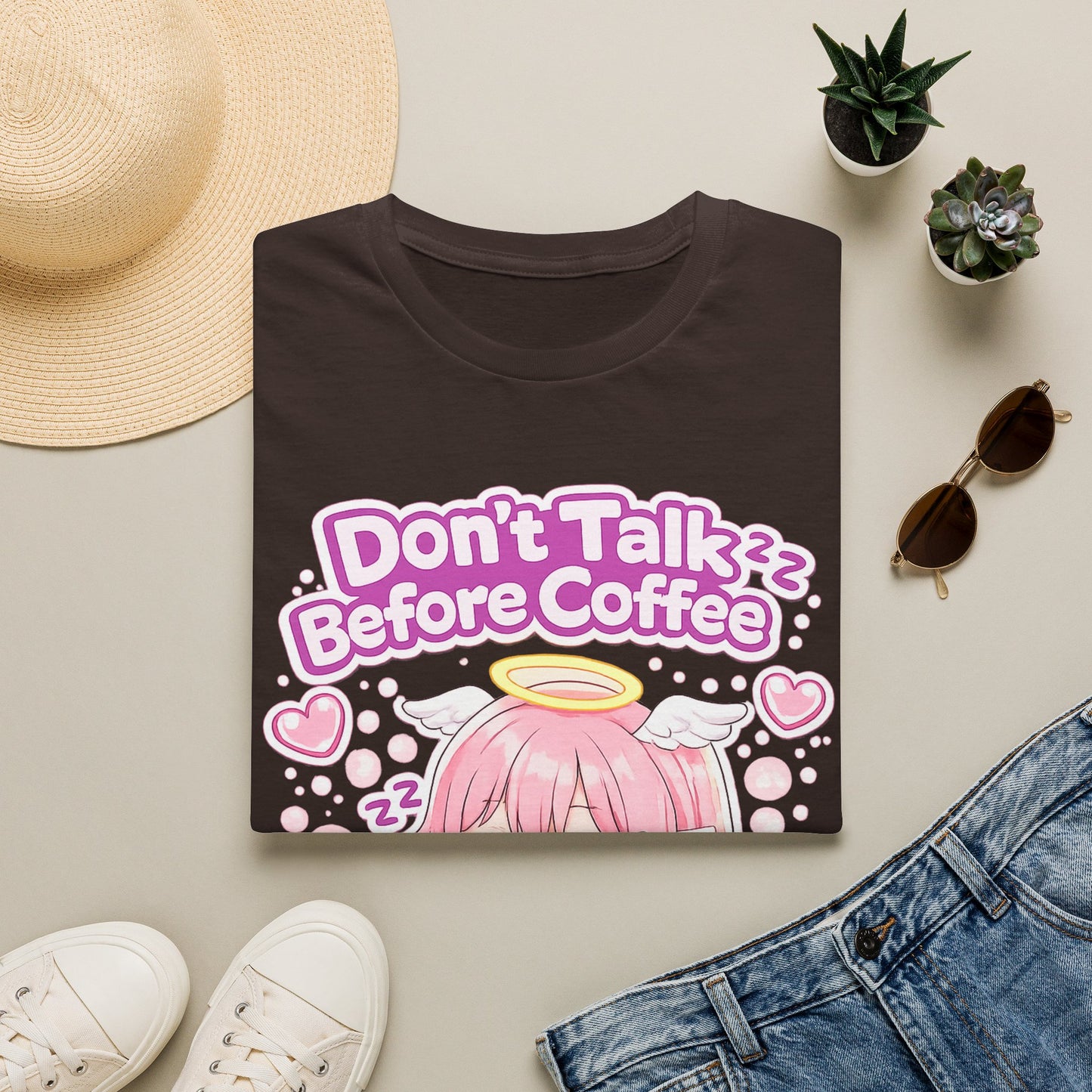 Don't Talk Before Coffee T-Shirt — Cute Pink Anime Girl Coffee Tee