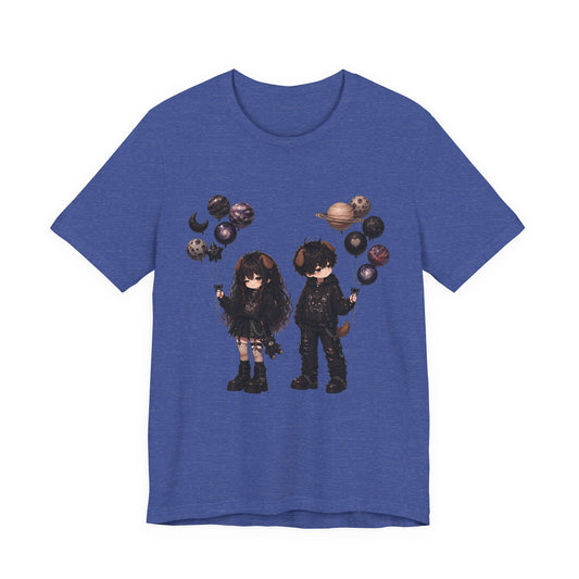Gothic Kids with Planet Balloons T-Shirt