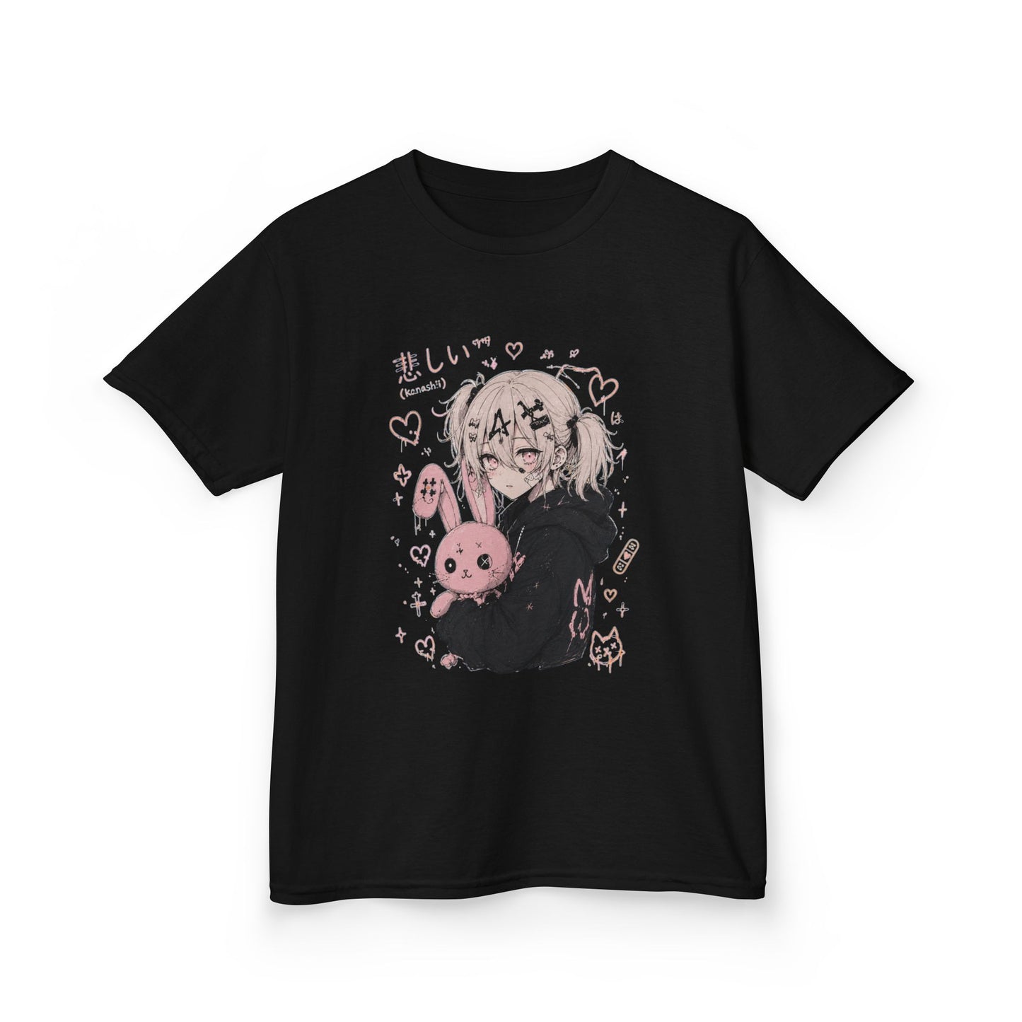 Kids Anime Bunny Graphic Tee — Kawaii Sad Girl Design
