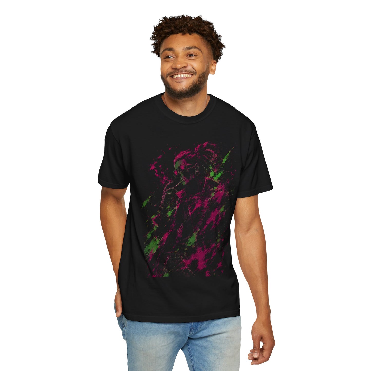 Neon Reaper Oversized Tee – Cyberpunk Streetwear Skeleton Design