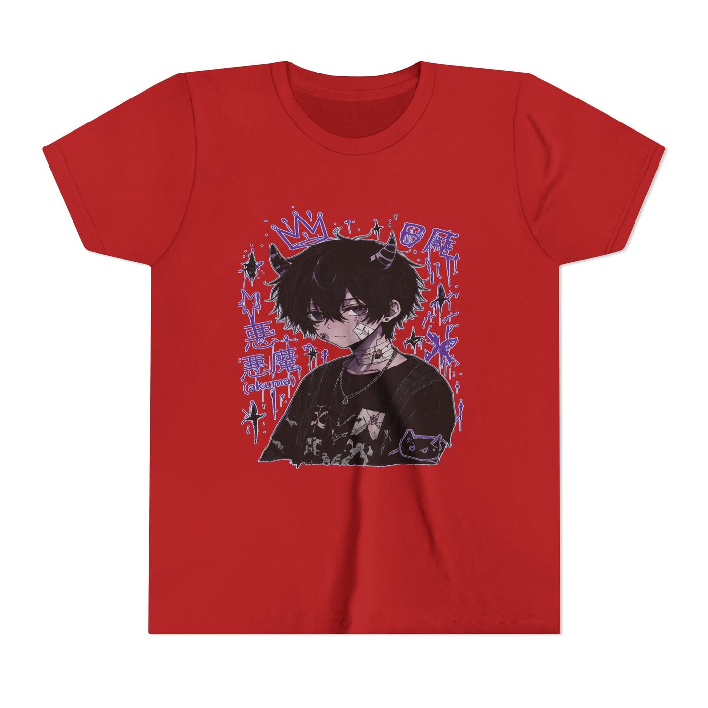 Youth Graphic Tee — Edgy Anime Boy Design with Purple Crown & Japanese Text