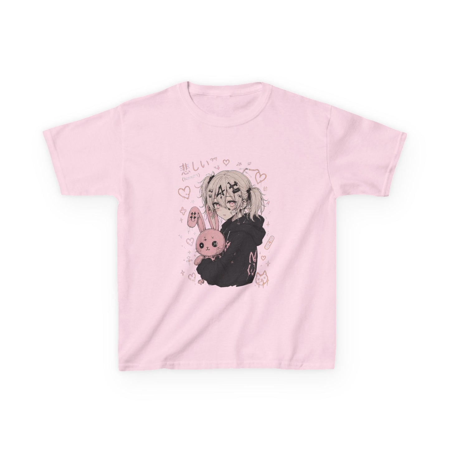 Kids Anime Bunny Graphic Tee — Kawaii Sad Girl Design