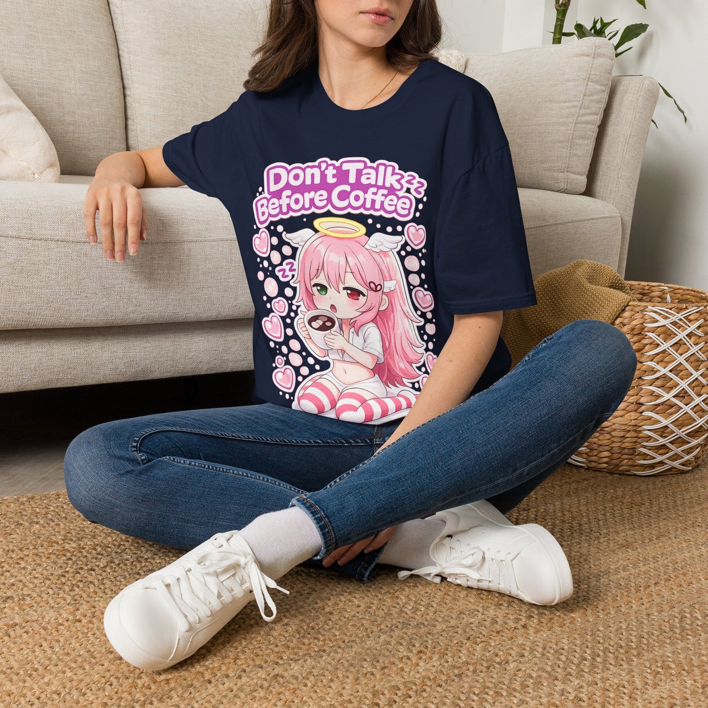 Don't Talk Before Coffee T-Shirt — Cute Pink Anime Girl Coffee Tee