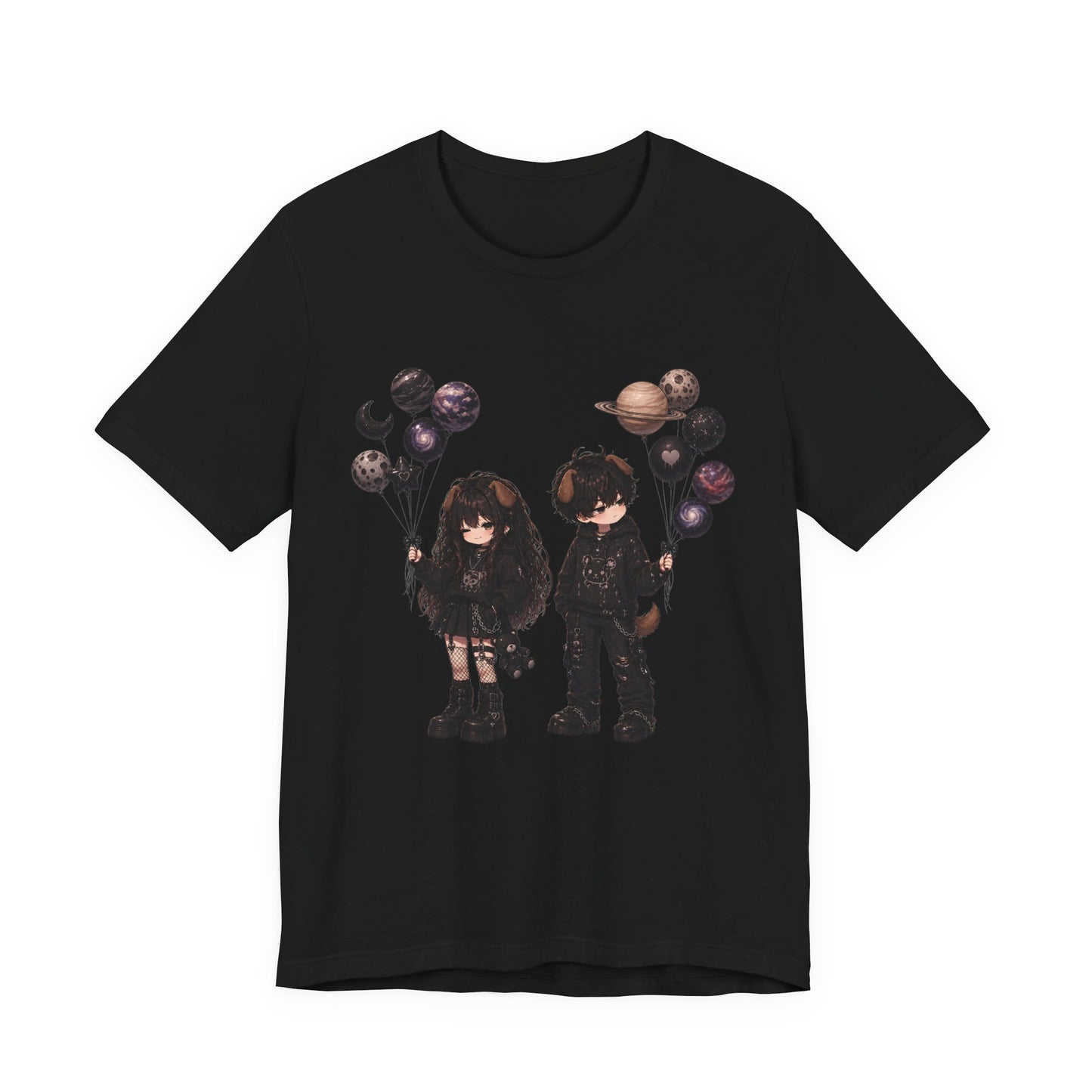 Gothic Kids with Planet Balloons T-Shirt