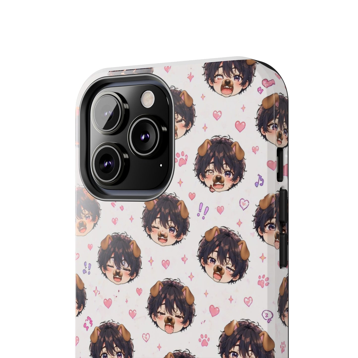 Cute Anime Boy Pattern Tough Phone Case — Kawaii Heart & Question Mark Design