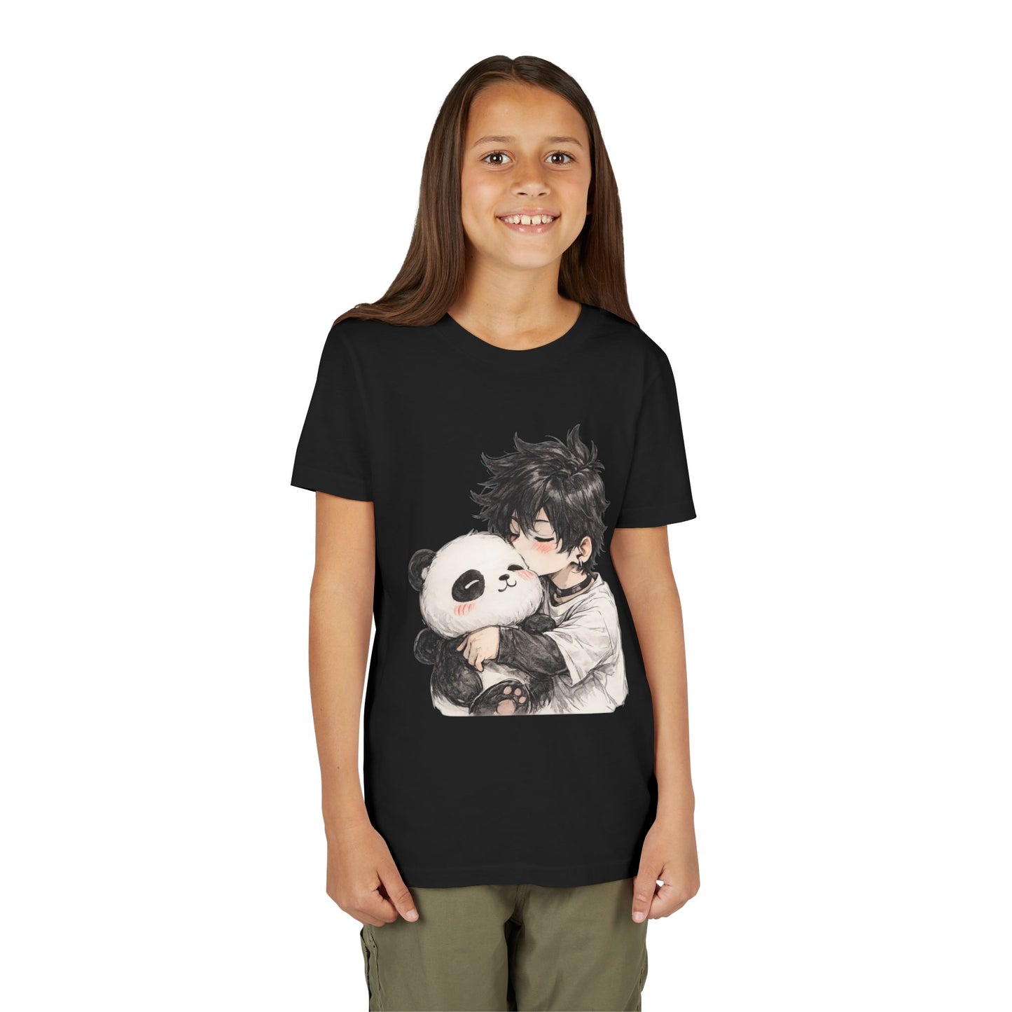 Youth Tee — Cute Anime Boy Hugging Panda Graphic
