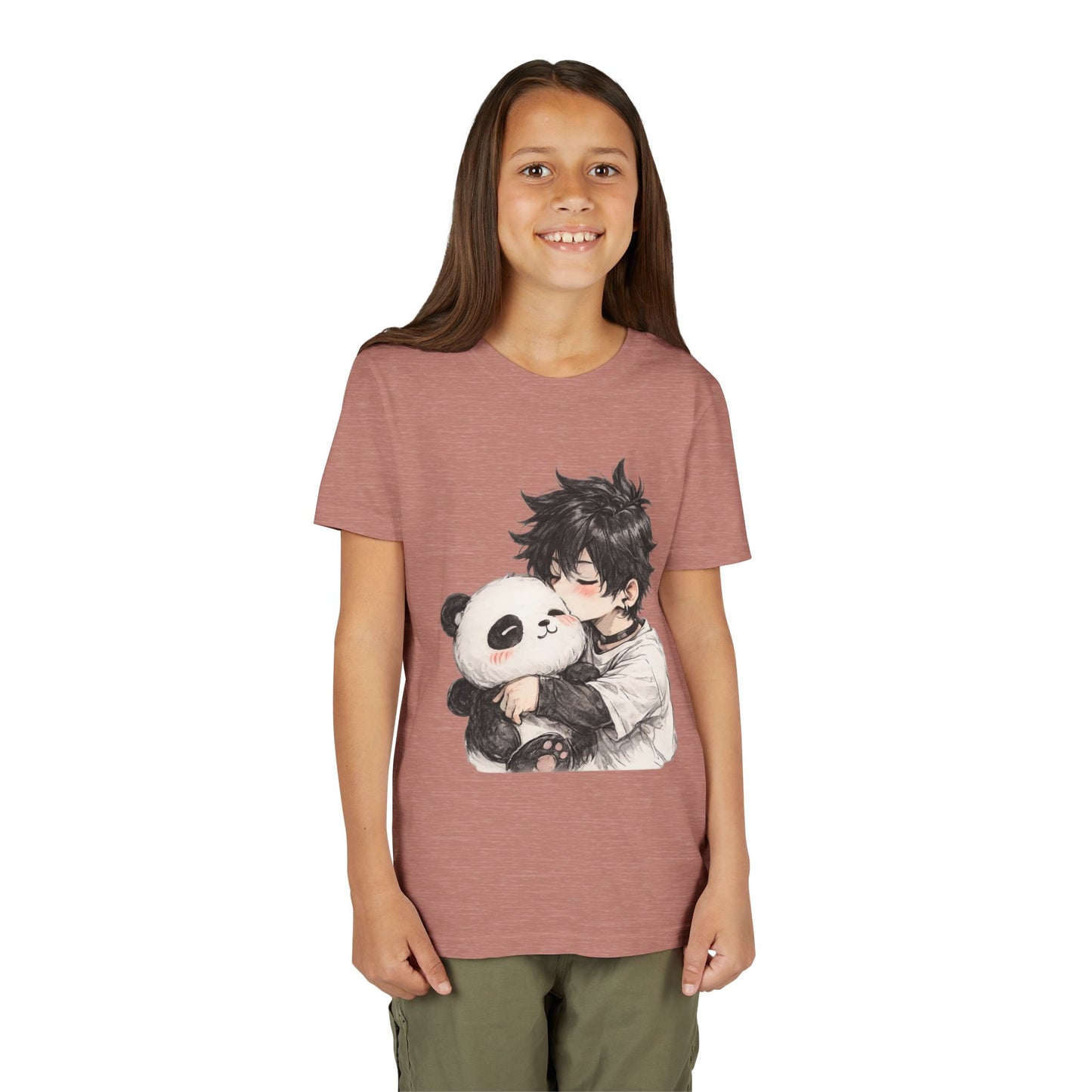 Youth Tee — Cute Anime Boy Hugging Panda Graphic