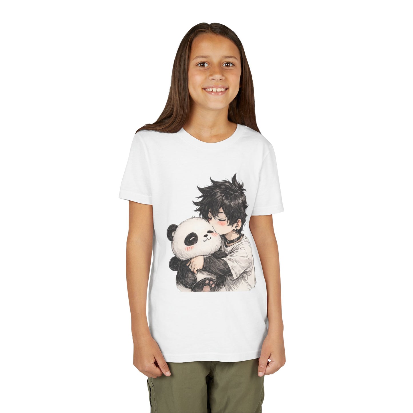 Youth Tee — Cute Anime Boy Hugging Panda Graphic