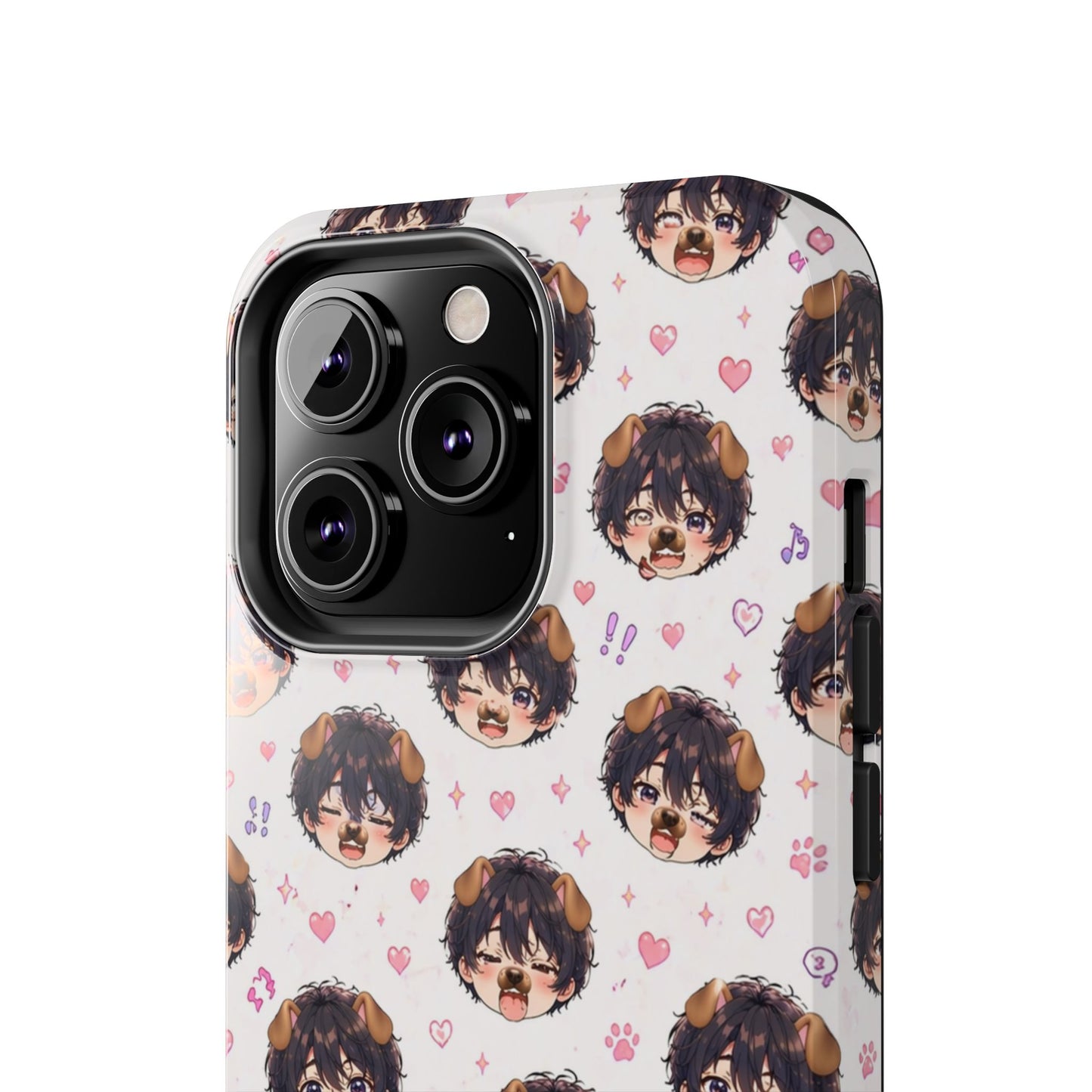 Cute Anime Boy Pattern Tough Phone Case — Kawaii Heart & Question Mark Design