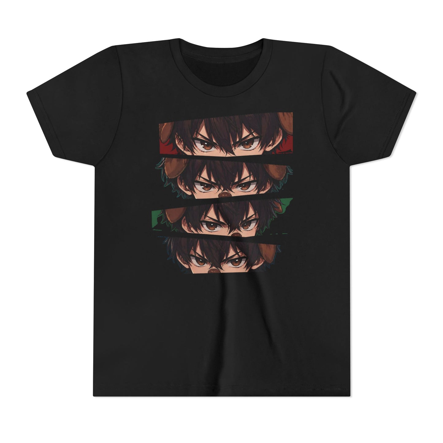 Anime Eyes Youth Tee — Layered Intense Gaze Graphic Shirt