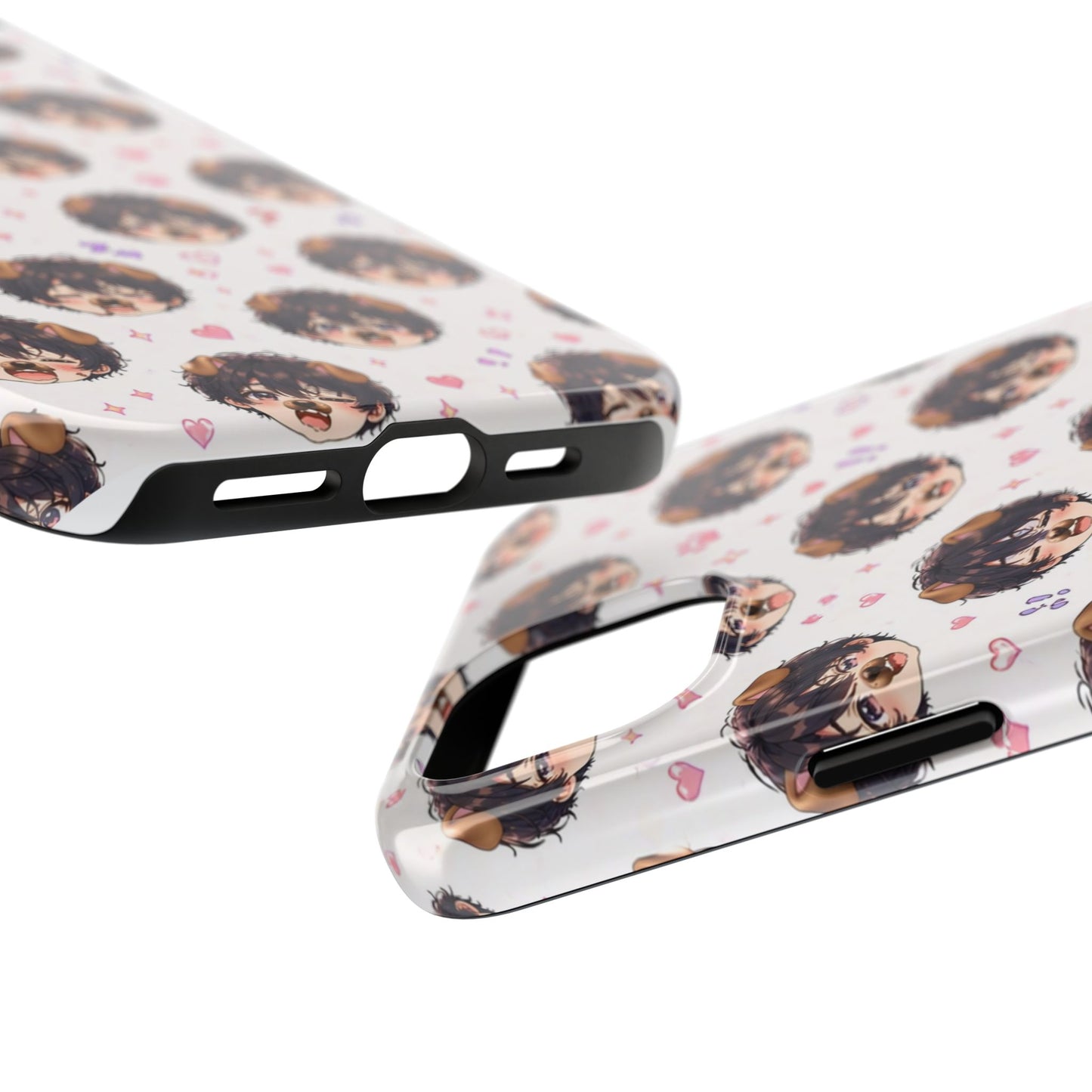Cute Anime Boy Pattern Tough Phone Case — Kawaii Heart & Question Mark Design
