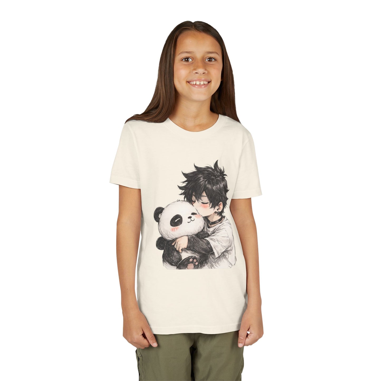 Youth Tee — Cute Anime Boy Hugging Panda Graphic
