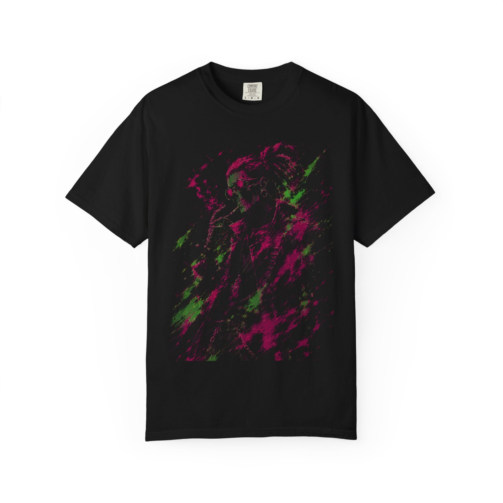 Neon cyberpunk skeleton streetwear t-shirt design 